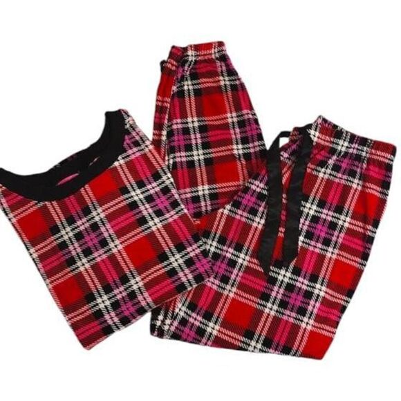 Betsey Johnson Y2K Pink Red Plaid Long Sleeve Pajama Pants Set Medium - Picture 2 of 16